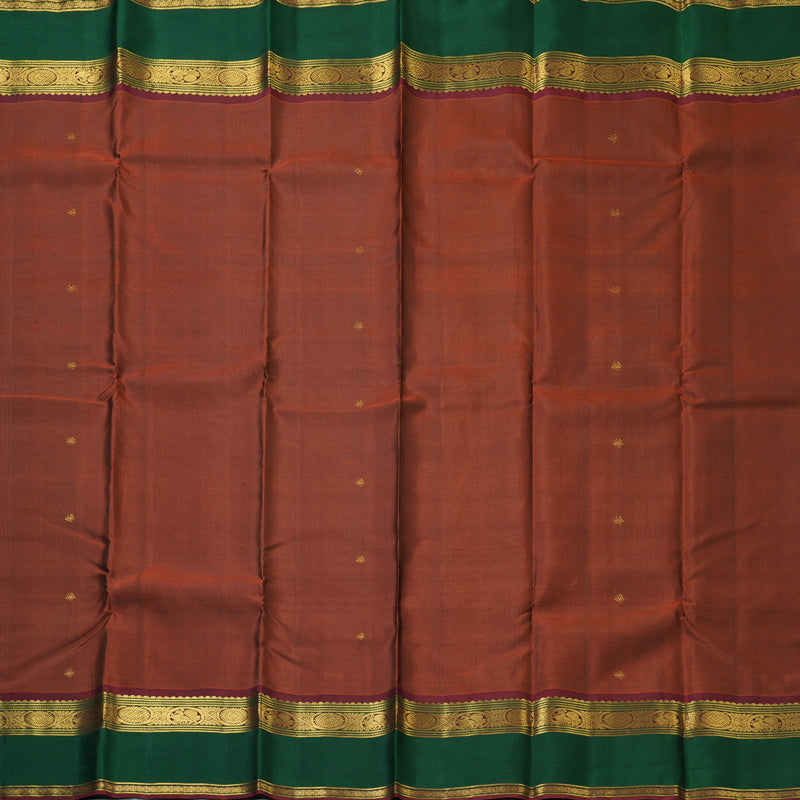 Hayagrivas Handloom Deep Rust Kanjivaram Silk Saree with Bottle Green Border KBF205E33-1