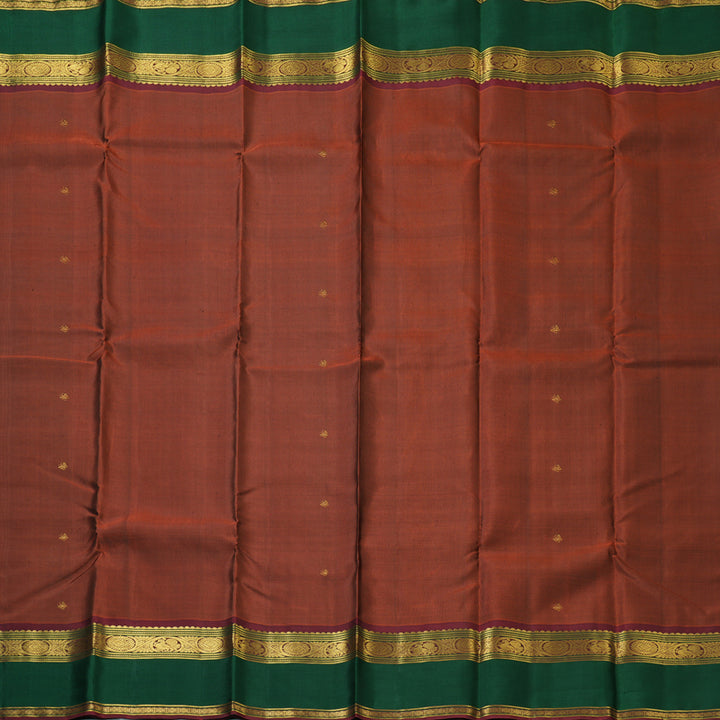 Hayagrivas Handloom Deep Rust Kanjivaram Silk Saree with Bottle Green Border KBF205E33-1