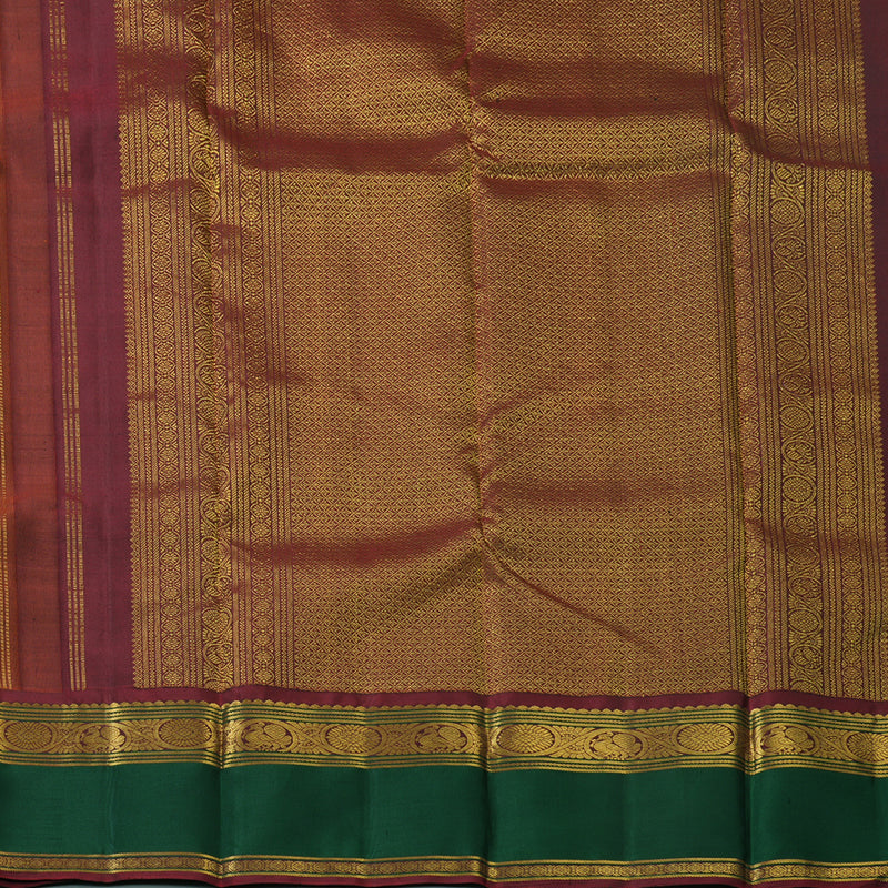Hayagrivas Handloom Deep Rust Kanjivaram Silk Saree with Bottle Green Border KBF205E33-1