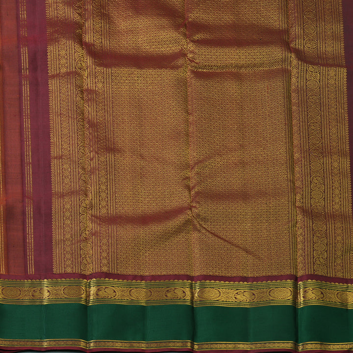 Hayagrivas Handloom Deep Rust Kanjivaram Silk Saree with Bottle Green Border KBF205E33-1