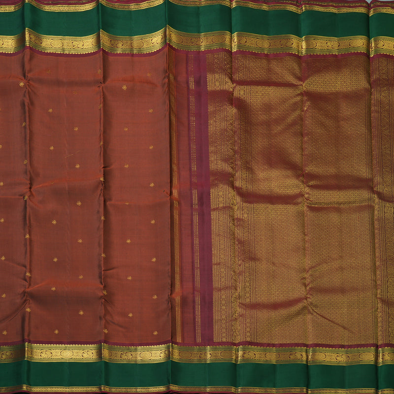 Hayagrivas Handloom Deep Rust Kanjivaram Silk Saree with Bottle Green Border KBF205E33-1