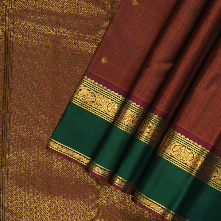 Hayagrivas Handloom Deep Rust Kanjivaram Silk Saree with Bottle Green Border KBF205E33-1