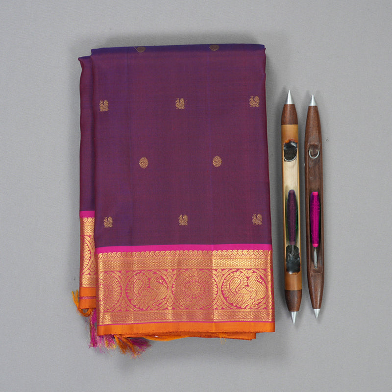 Hayagrivas Handloom Wine & Rust (Shot Colour) Kanjivaram Silk Saree KBF205E35-1