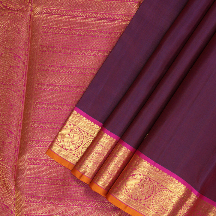 Hayagrivas Handloom Wine & Rust (Shot Colour) Kanjivaram Silk Saree KBF205E35-1