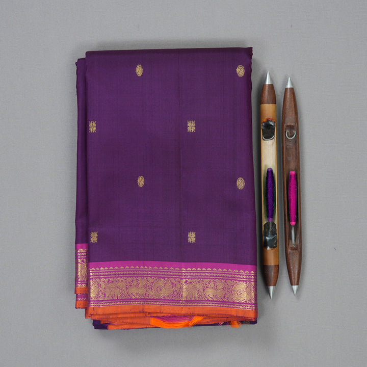 Hayagrivas Handloom Violet Kanjivaram Silk Saree with Magenta Border KBF205E37-1