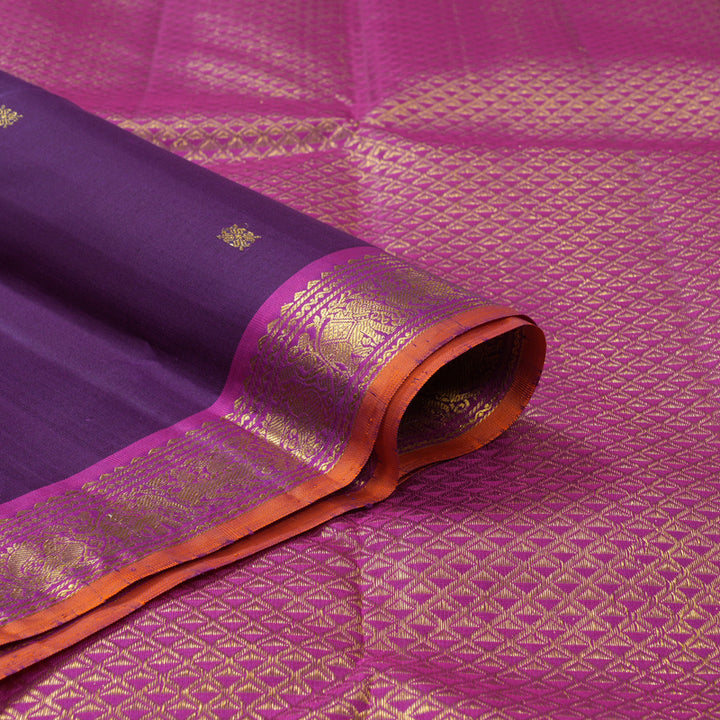 Hayagrivas Handloom Violet Kanjivaram Silk Saree with Magenta Border KBF205E37-1