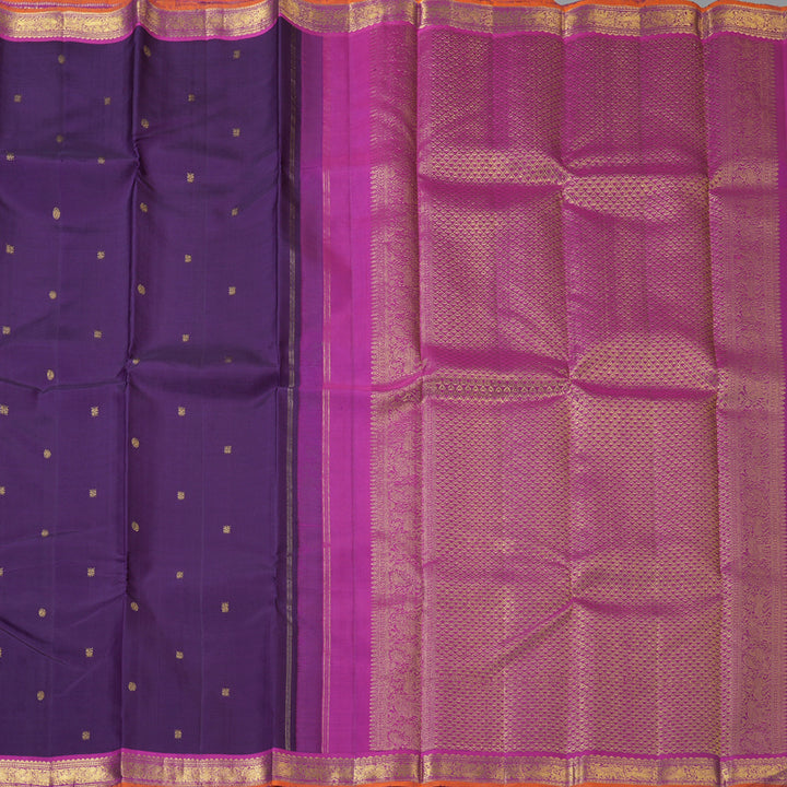 Hayagrivas Handloom Violet Kanjivaram Silk Saree with Magenta Border KBF205E37-1