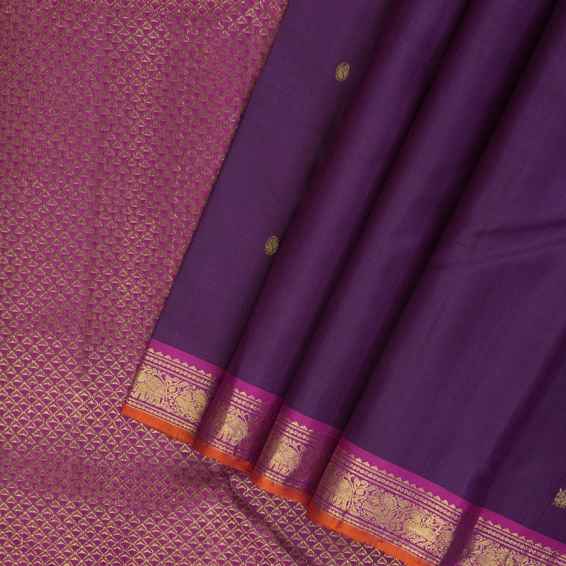 Hayagrivas Handloom Violet Kanjivaram Silk Saree with Magenta Border KBF205E37-1