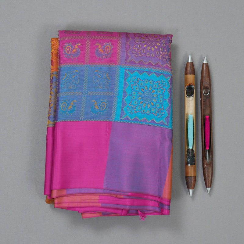 Hayagrivas Handloom Multicolour Checks Kanjivaram Silk Saree KBF205E39-1