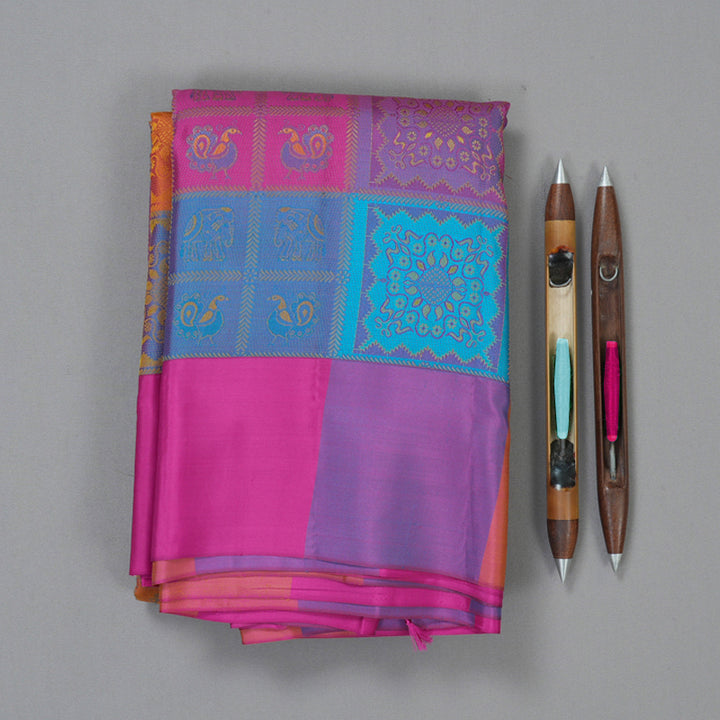 Hayagrivas Handloom Multicolour Checks Kanjivaram Silk Saree KBF205E39-1