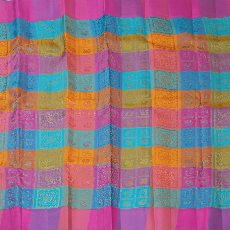 Hayagrivas Handloom Multicolour Checks Kanjivaram Silk Saree KBF205E39-1