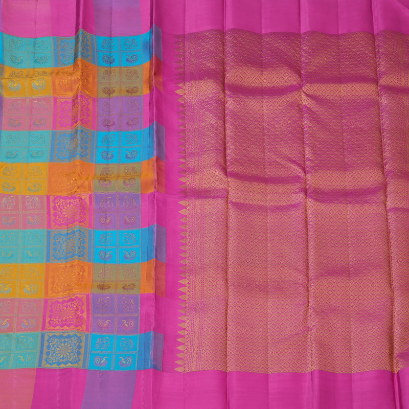 Hayagrivas Handloom Multicolour Checks Kanjivaram Silk Saree KBF205E39-1