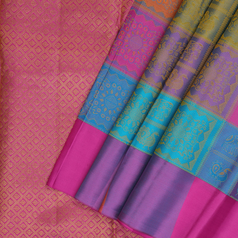 Hayagrivas Handloom Multicolour Checks Kanjivaram Silk Saree KBF205E39-1