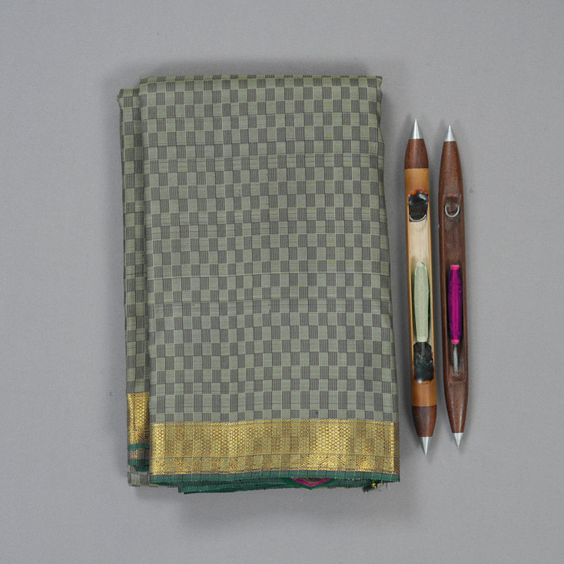 Hayagrivas Handloom Mint Green (Carpet Checks) Kanjivaram Silk Saree KBF205E4-1