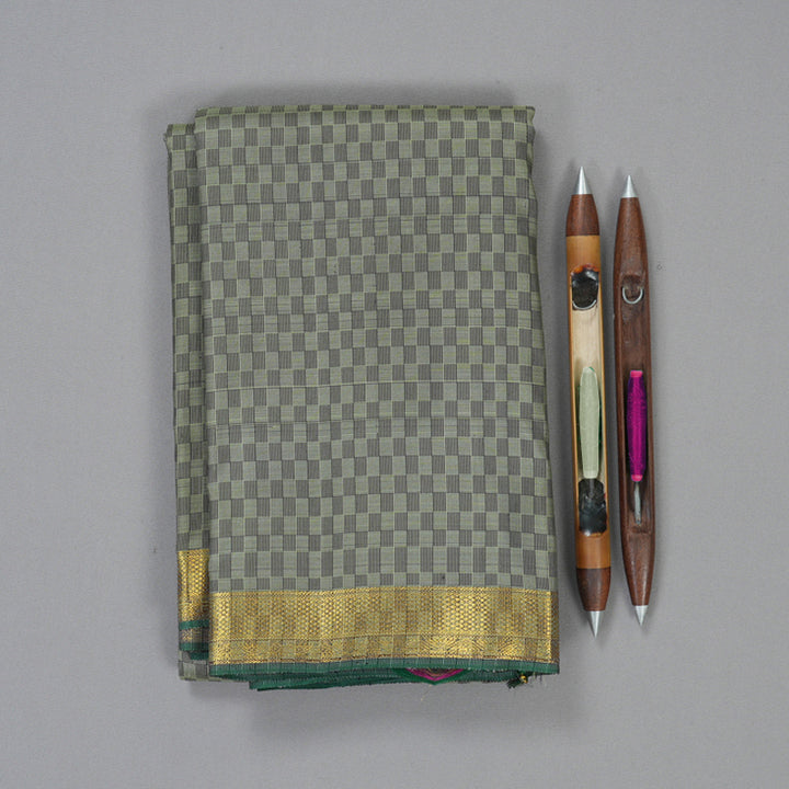 Hayagrivas Handloom Mint Green (Carpet Checks) Kanjivaram Silk Saree KBF205E4-1