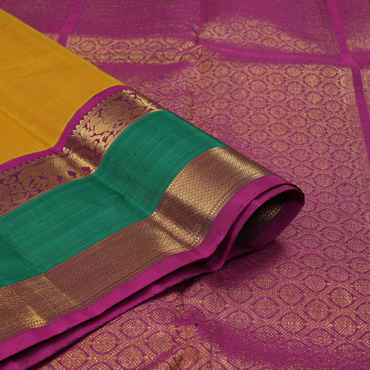 Hayagrivas Handloom Mustard Yellow Kanjivaram Silk Saree with Purple Border KBF205E40-1