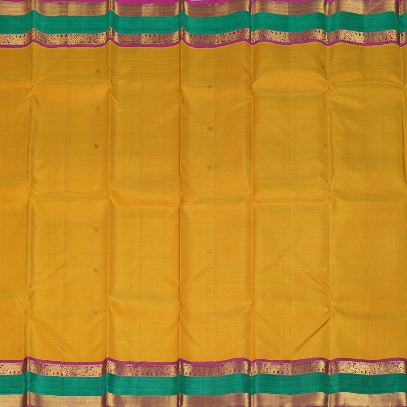 Hayagrivas Handloom Mustard Yellow Kanjivaram Silk Saree with Purple Border KBF205E40-1
