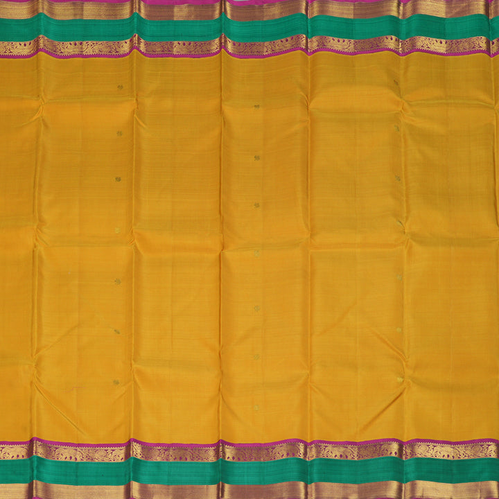 Hayagrivas Handloom Mustard Yellow Kanjivaram Silk Saree with Purple Border KBF205E40-1