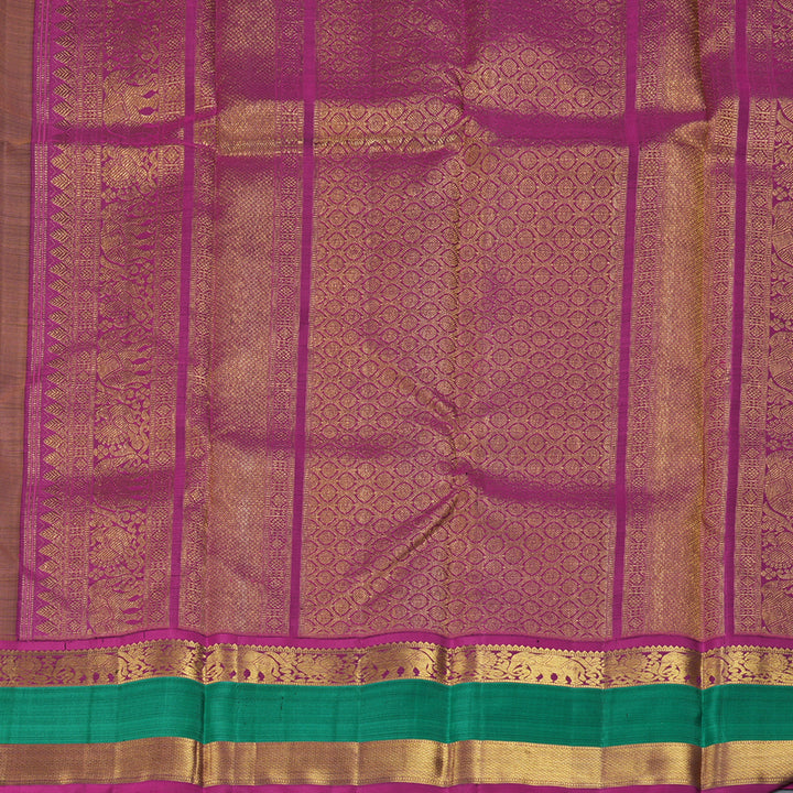 Hayagrivas Handloom Mustard Yellow Kanjivaram Silk Saree with Purple Border KBF205E40-1
