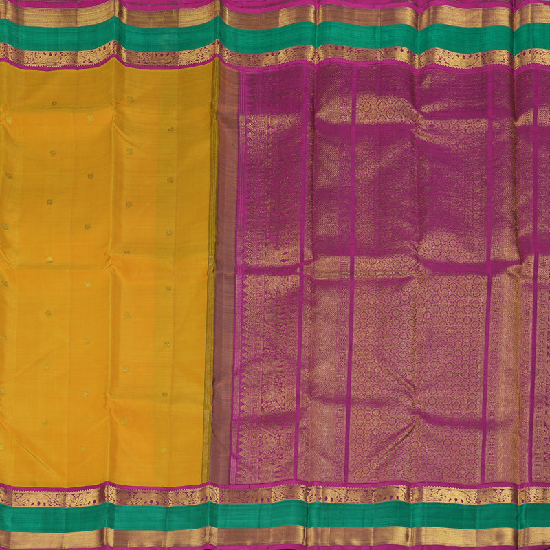 Hayagrivas Handloom Mustard Yellow Kanjivaram Silk Saree with Purple Border KBF205E40-1