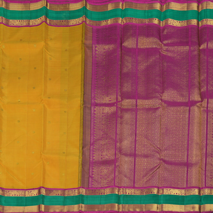 Hayagrivas Handloom Mustard Yellow Kanjivaram Silk Saree with Purple Border KBF205E40-1