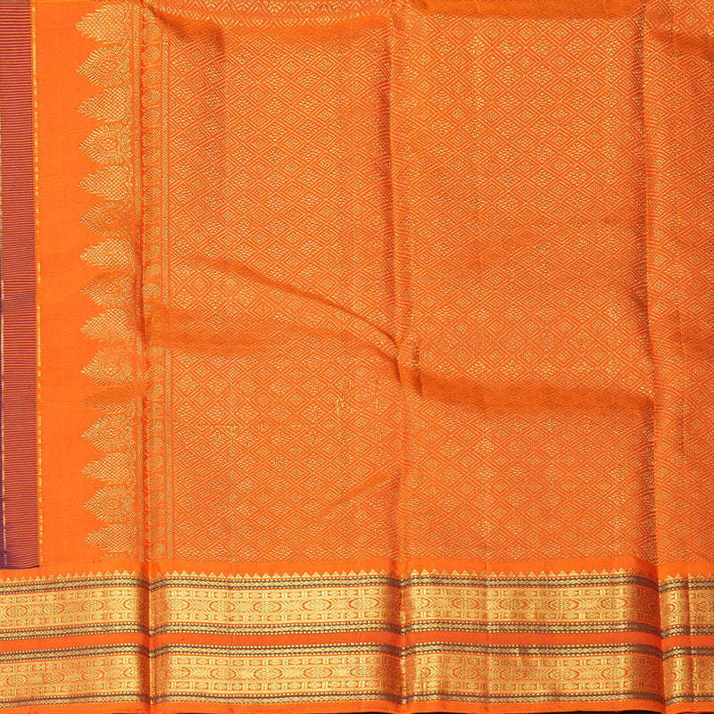 Hayagrivas Handloom Brinjal Purple Kanjivaram Silk Saree with Orange Border KBF205E7-1