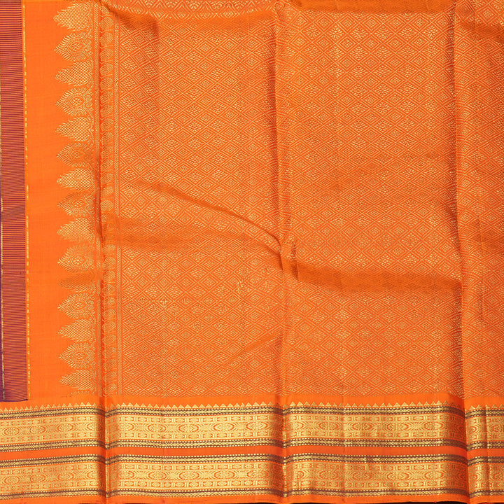 Hayagrivas Handloom Brinjal Purple Kanjivaram Silk Saree with Orange Border KBF205E7-1