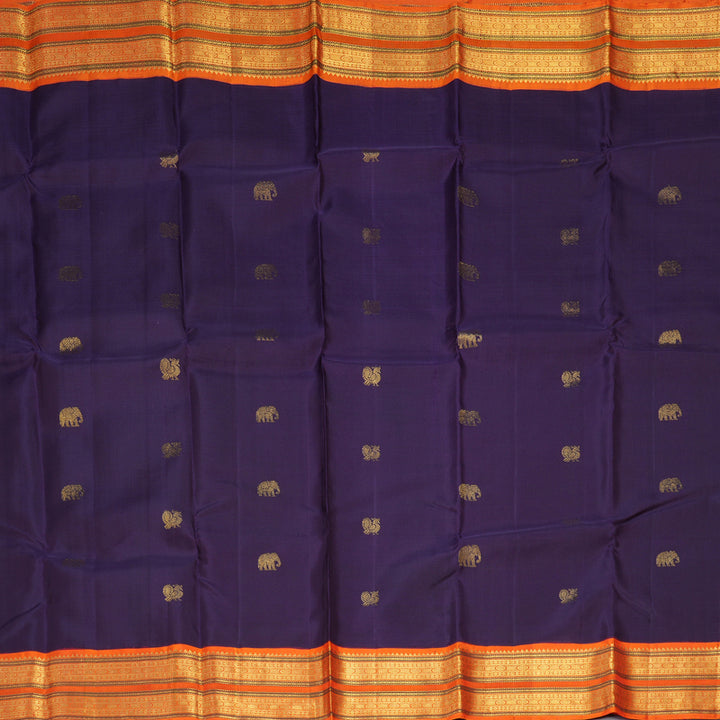 Hayagrivas Handloom Brinjal Purple Kanjivaram Silk Saree with Orange Border KBF205E7-1