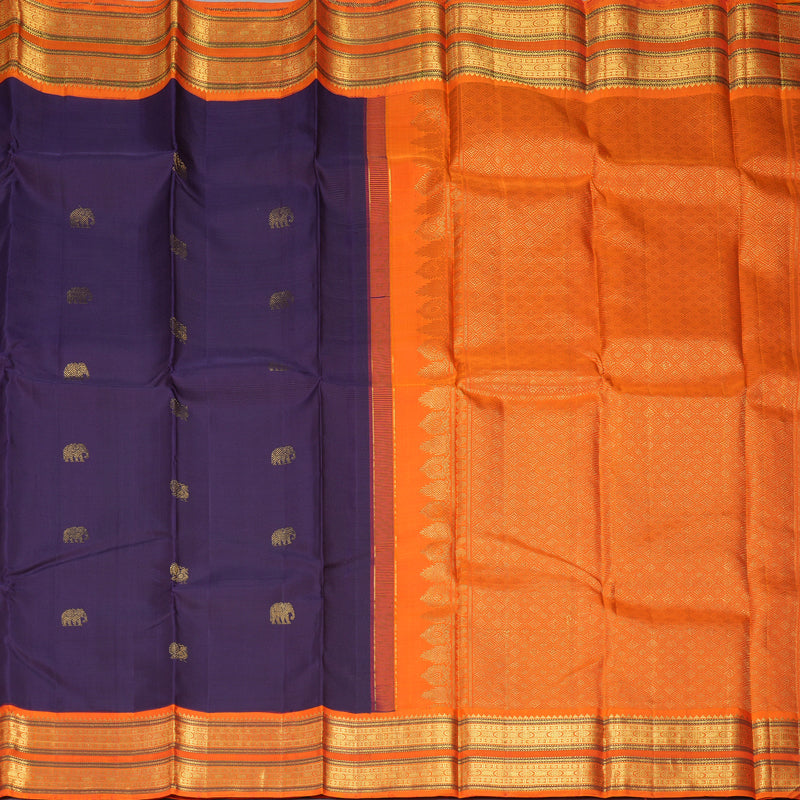 Hayagrivas Handloom Brinjal Purple Kanjivaram Silk Saree with Orange Border KBF205E7-1