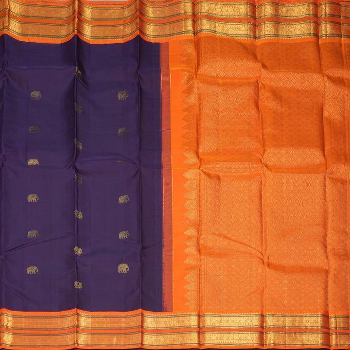 Hayagrivas Handloom Brinjal Purple Kanjivaram Silk Saree with Orange Border KBF205E7-1