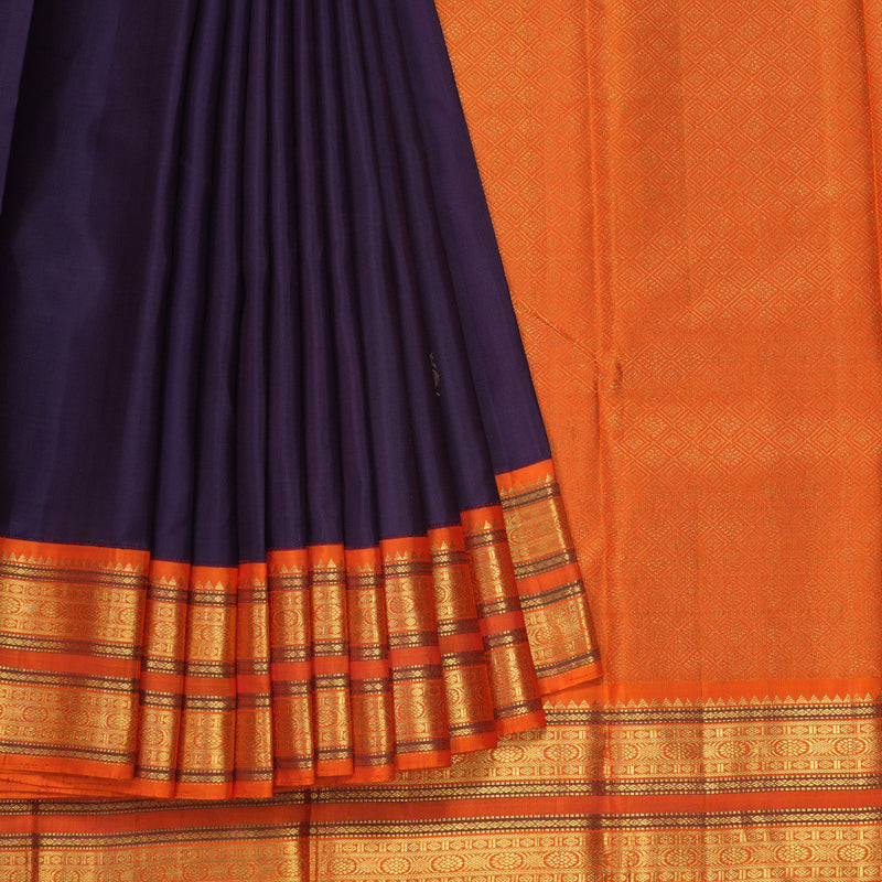 Hayagrivas Handloom Brinjal Purple Kanjivaram Silk Saree with Orange Border KBF205E7-1