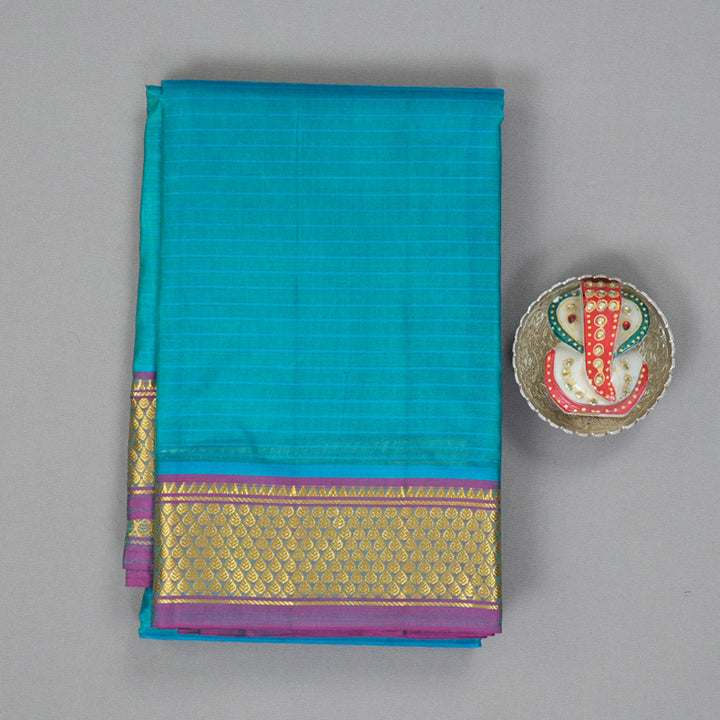 Hayagrivas Handloom Teal Blue Kanjivaram Silk Saree with purplish pink (Shot Colour) Border KBF206E1-11