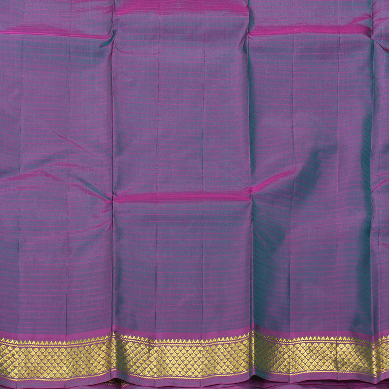 Hayagrivas Handloom Teal Blue Kanjivaram Silk Saree with purplish pink (Shot Colour) Border KBF206E1-11