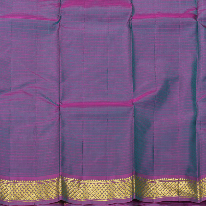 Hayagrivas Handloom Teal Blue Kanjivaram Silk Saree with purplish pink (Shot Colour) Border KBF206E1-11