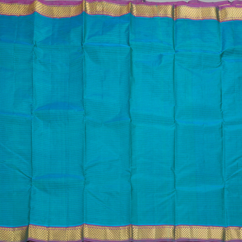 Hayagrivas Handloom Teal Blue Kanjivaram Silk Saree with purplish pink (Shot Colour) Border KBF206E1-11