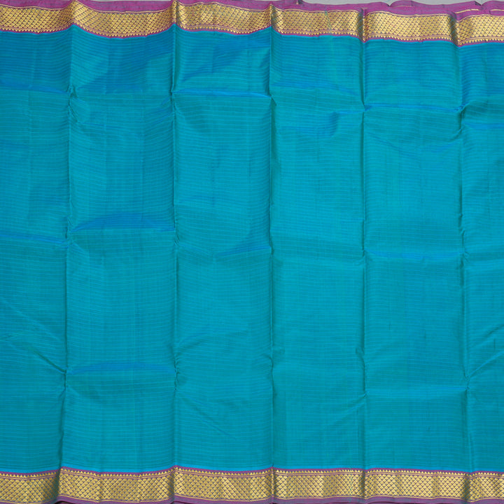 Hayagrivas Handloom Teal Blue Kanjivaram Silk Saree with purplish pink (Shot Colour) Border KBF206E1-11