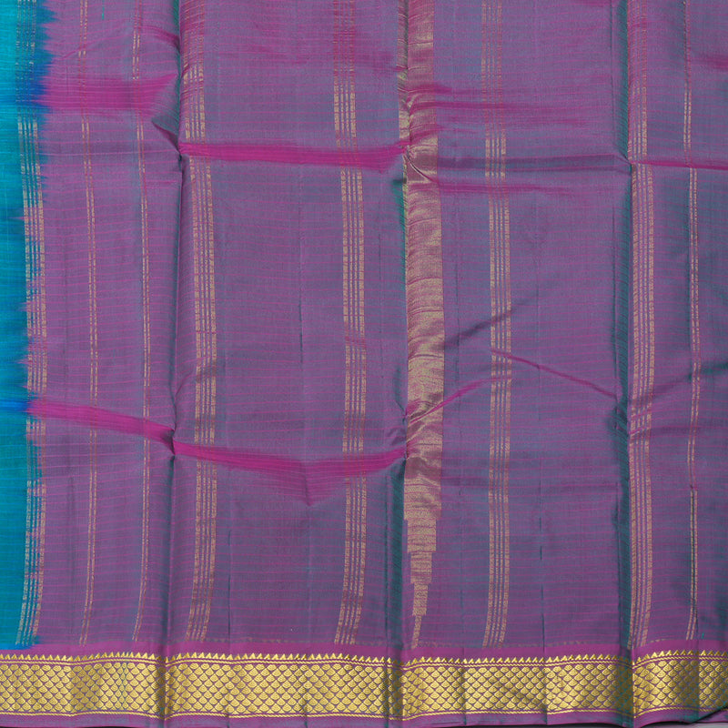 Hayagrivas Handloom Teal Blue Kanjivaram Silk Saree with purplish pink (Shot Colour) Border KBF206E1-11