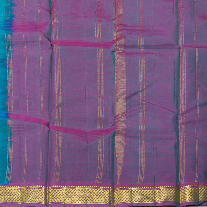 Hayagrivas Handloom Teal Blue Kanjivaram Silk Saree with purplish pink (Shot Colour) Border KBF206E1-11
