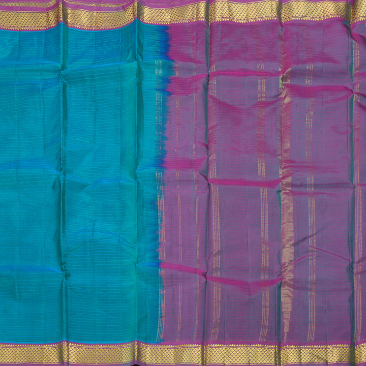 Hayagrivas Handloom Teal Blue Kanjivaram Silk Saree with purplish pink (Shot Colour) Border KBF206E1-11
