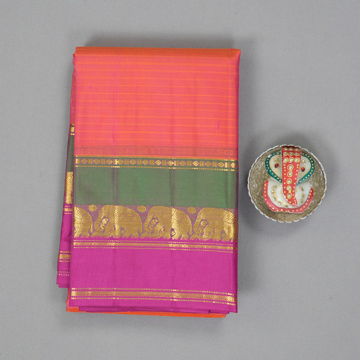 Hayagrivas Handloom Peach Pink Kanjivaram Silk Saree with Rani Pink Border KBF206E1-13