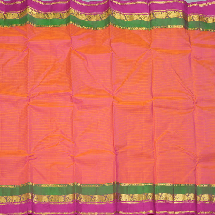 Hayagrivas Handloom Peach Pink Kanjivaram Silk Saree with Rani Pink Border KBF206E1-13