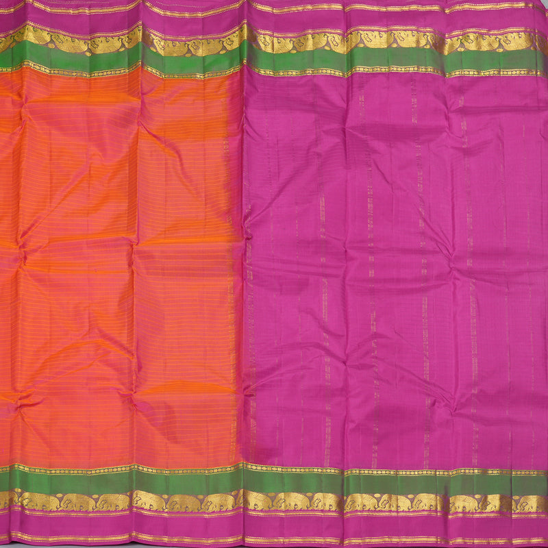 Hayagrivas Handloom Peach Pink Kanjivaram Silk Saree with Rani Pink Border KBF206E1-13