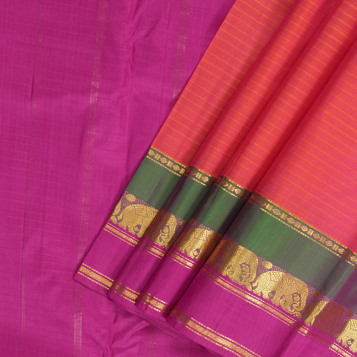 Hayagrivas Handloom Peach Pink Kanjivaram Silk Saree with Rani Pink Border KBF206E1-13