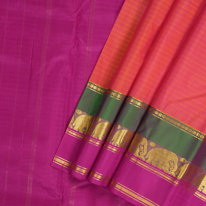 Hayagrivas Handloom Orangish-Pink Kanjivaram Silk Saree KBF206E1-14