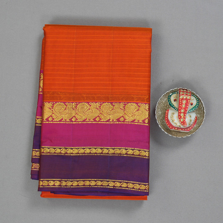 Hayagrivas Handloom Orange Kanjivaram Silk Saree with Purple Border KBF206E1-17