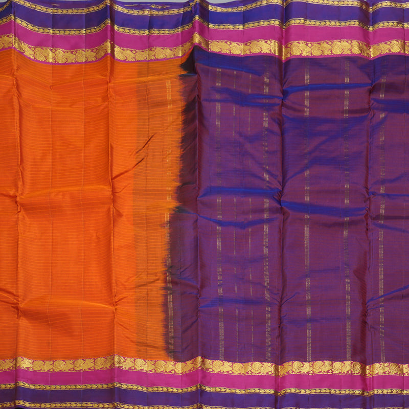 Hayagrivas Handloom Orange Kanjivaram Silk Saree with Purple Border KBF206E1-17