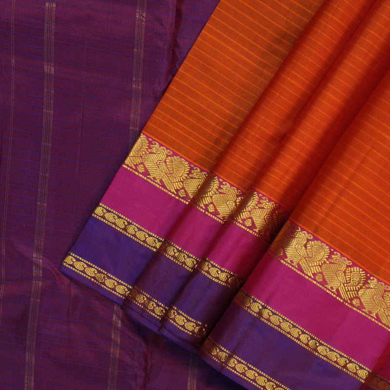 Hayagrivas Handloom Orange Kanjivaram Silk Saree with Purple Border KBF206E1-17