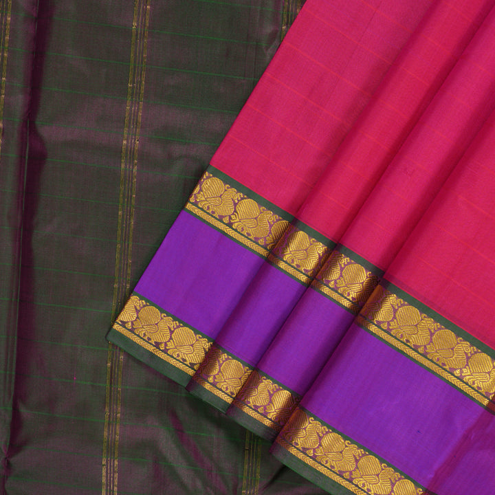 Hayagrivas Handloom Rani Pink Kanjivaram Silk Saree with Purple Border KBF206E1-18