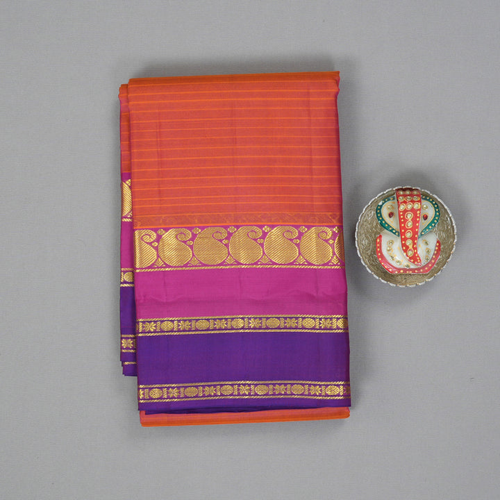 Hayagrivas Handloom Peach Pink Kanjivaram Silk Saree with Voilet Border KBF206E1-21