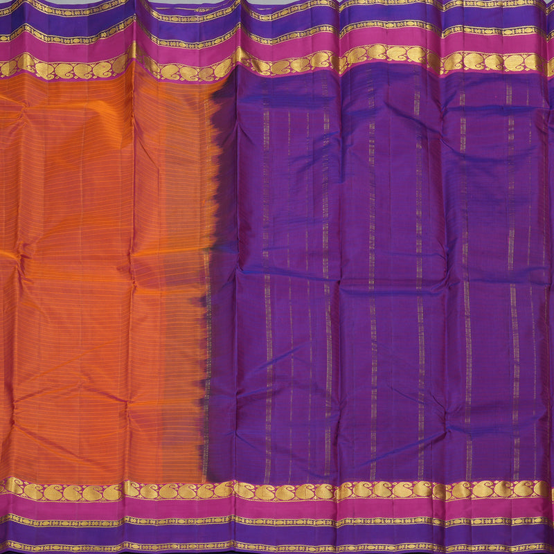 Hayagrivas Handloom Peach Pink Kanjivaram Silk Saree with Voilet Border KBF206E1-21